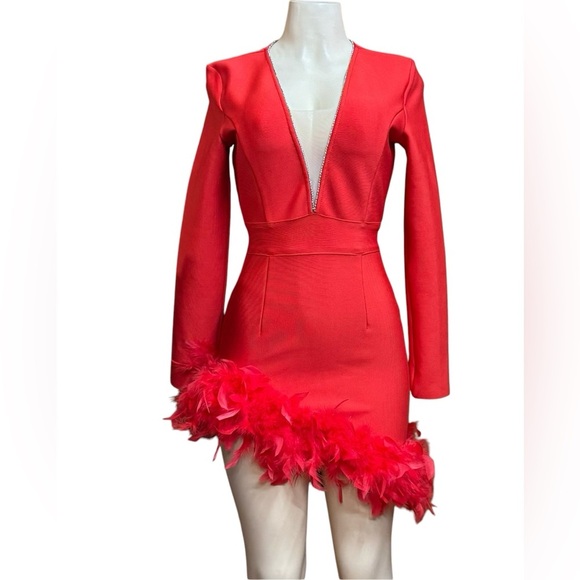 Dream it wear it.  Red Asymmetrical Ruffled Bodycon Dress - Picture 1 of 7
